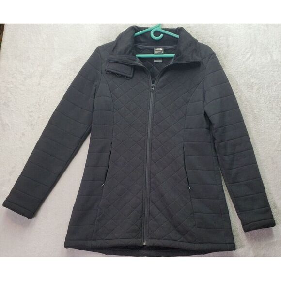 The North Face Quilted Jacket Women's‎ Medium Black Pockets Long Sleeve Full Zip - Picture 1 of 13